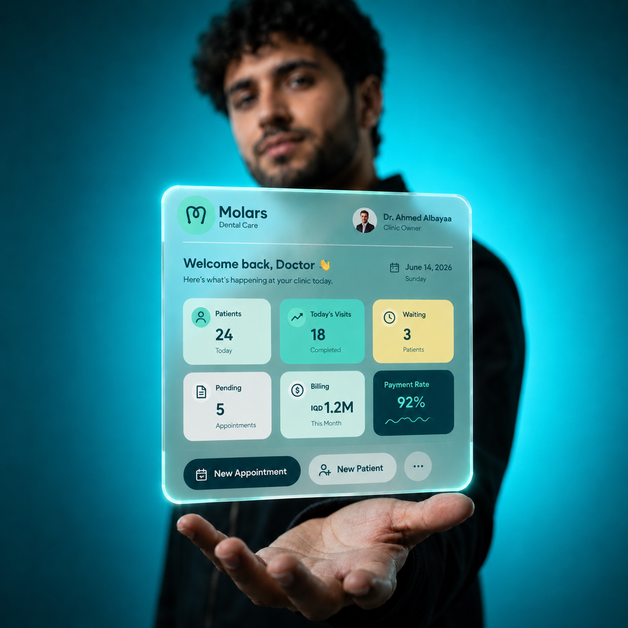 Clinic owner holding the Molars UI